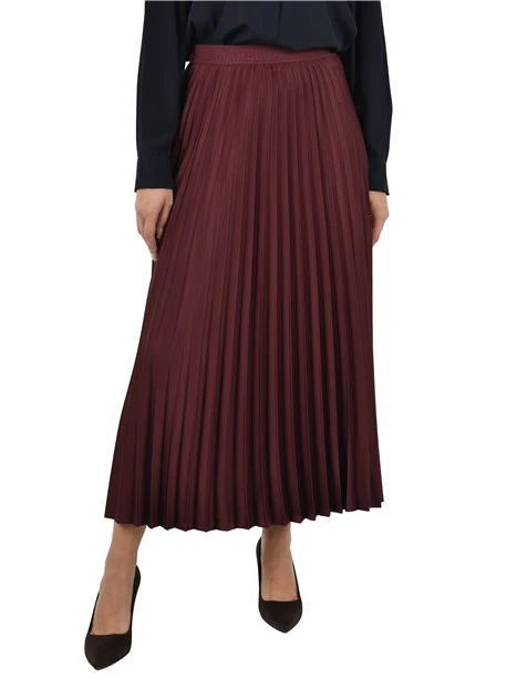 GONNA LUNGA IN RASO TECNICO PLISSE DONNA BORDEAUX