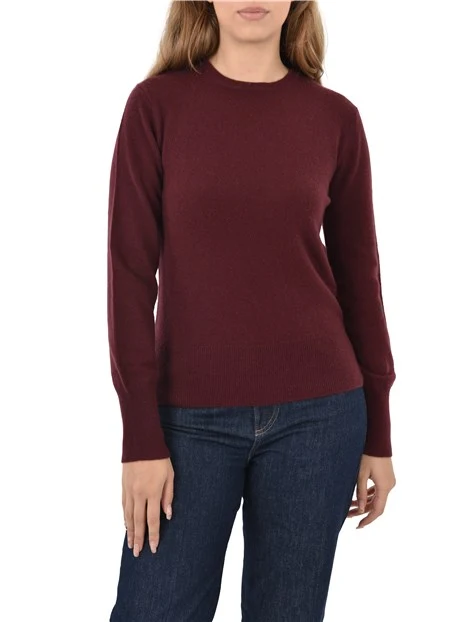 MAGLIA GIROCOLLO IN CASHMERE CON SPACCHETTI LATERALI DONNA BORDEAUX