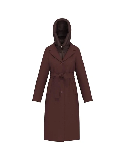 CAPPOTTO LUNGO CON CINTURA E CAPPELLO DONNA BORDEAUX