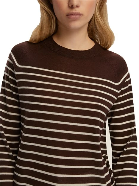 MAGLIA GIROCOLLO  A RIGHE DONNA MARRONE
