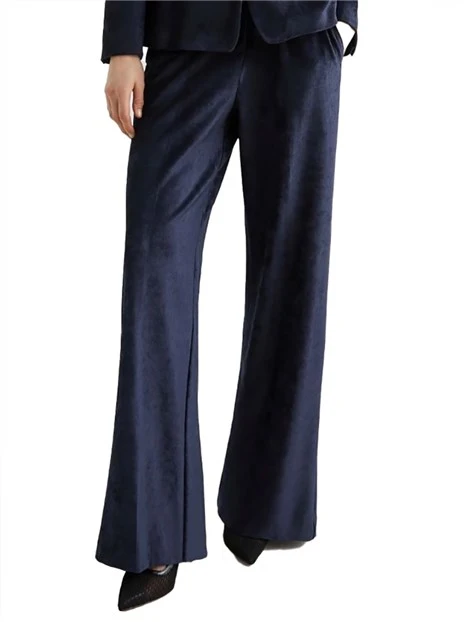 PANTALONE PALAZZO IN VELLUTO A COSTE AVANA DONNA BLU