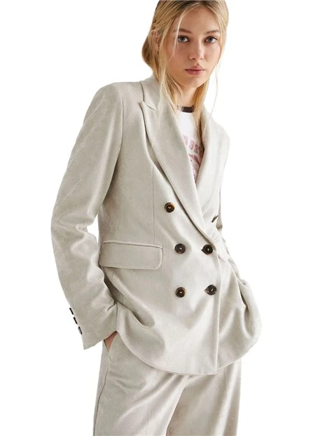 GIACCA BLAZER DOPPIOPETTO IN VELLUTO A COSTE CEPPO DONNA AVORIO