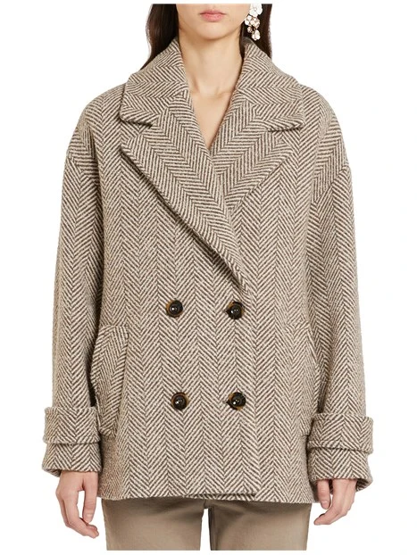 CAPPOTTO CORTO IN BOUCLE' MISTO LANA DONNA MARRONE