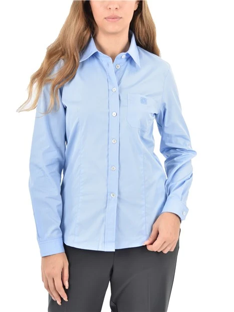 CAMICIA IN COTONE CON TASCHINO E RICAMO DONNA AZZURRO