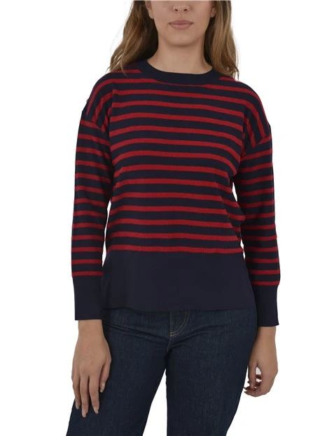 MAGLIA GIROCOLLO IN MISTO COTONE DONNA BLU - ROSSO