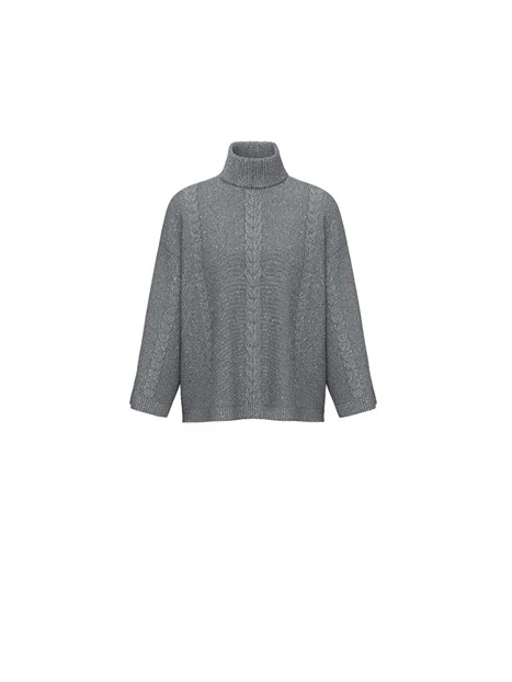 MAGLIA DOLCEVITA CON PAILLETTES E LAVORAZIONE A TRECCE DONNA GRIGIO