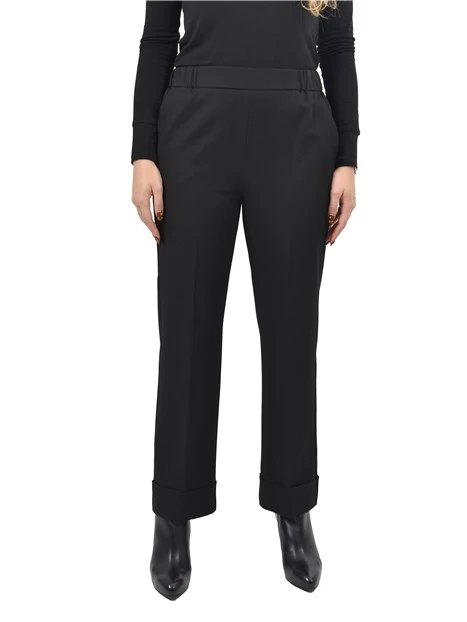 PANTALONI CHINO CON ELASTICO IN VITA E RISVOLTO DONNA NERO