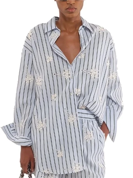 CAMICIA  OVER CON RICAMO IENE DONNA AZZURRO