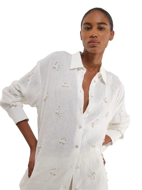 CAMICIA IN LINO CON PERLE MEDUSA DONNA BIANCO
