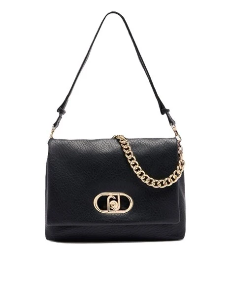 BORSA A SPALLA CON LOGO E MANICO A CATENA RIMOBIVIBILE DONNA NERO