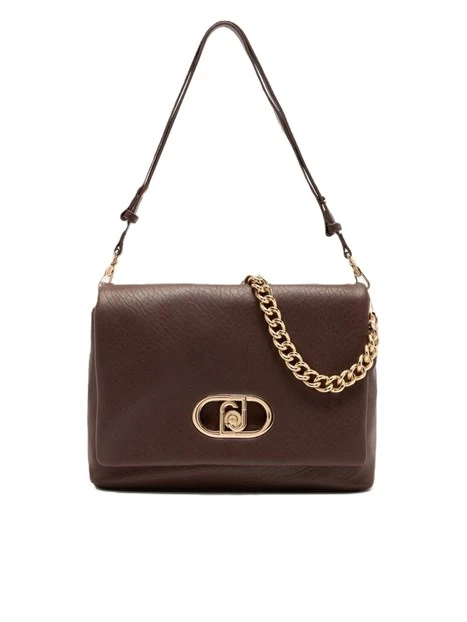 BORSA A SPALLA CON LOGO E MANICO A CATENA RIMOBIVIBILE DONNA MARRONE