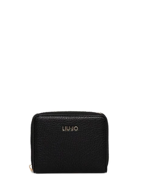 PORTAFOGLIO COMPATTO ZIP AROUND CON LOGO IN METALLO DONNA NERO