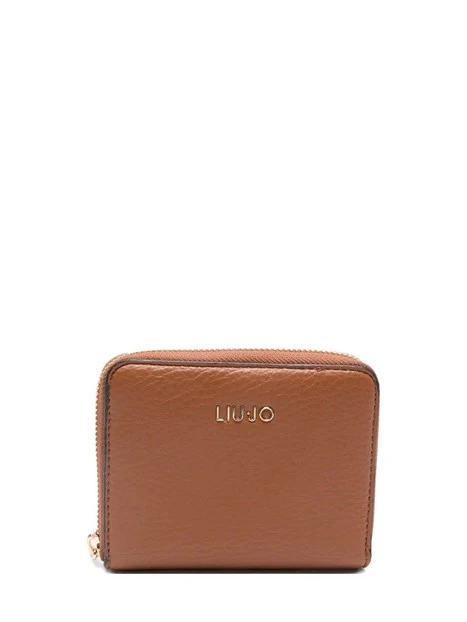 PORTAFOGLIO COMPATTO ZIP AROUND CON LOGO IN METALLO DONNA MARRONE