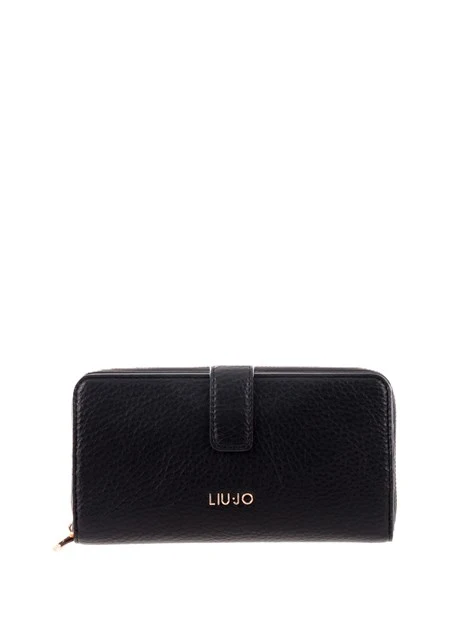 PORTAFOGLIO CON LOGO E CHIUSURA CON CINTURINO E BOTTONE DONNA NERO