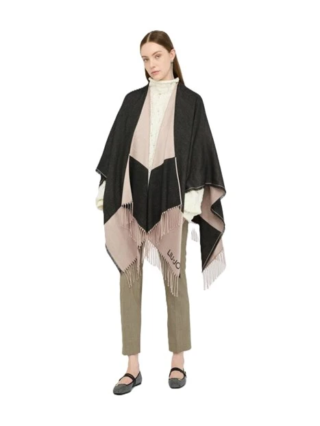 PONCHO CON LOGO E FRANGE DONNA NERO