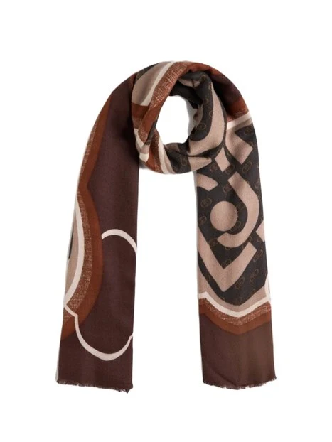 STOLA CON LOGO E BORDI SFRANGIATI DONNA BEIGE
