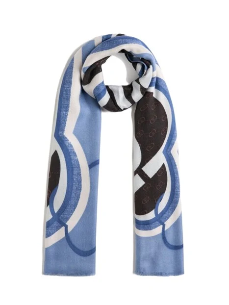 STOLA CON STAMPA LOGO E BORDI SFRANGIATI DONNA BLU
