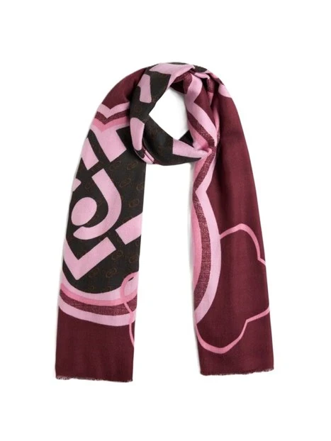 STOLA CON LOGO E BORDI SFRANGIATI DONNA BORDEAUX