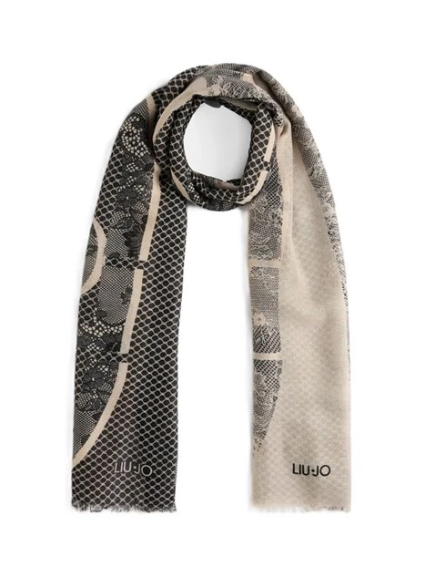 STOLA CON MOTIVO PIZZO E LOGO DONNA BEIGE