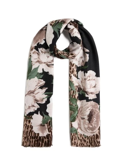 STOLA CON STAMPA ANIMALIER FLOREALE DONNA NERO