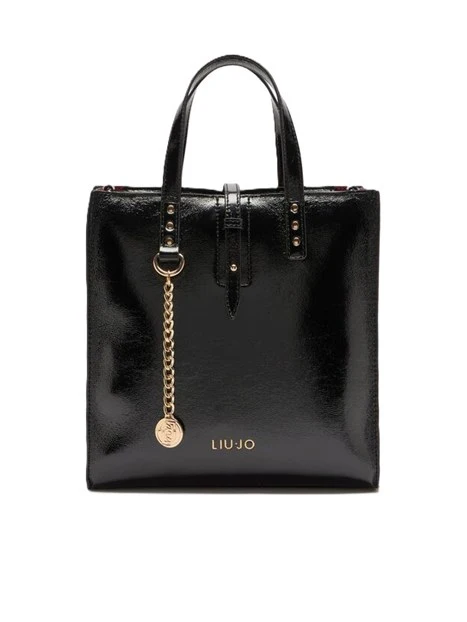 BORSA A MANO LUCIDA CON BORCHIE DONNA NERO
