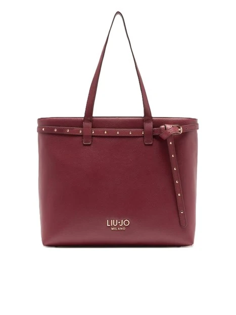 BORSA A SPALLA CON LOGO E MOTIVO ZIP LATERALE DONNA BORDEAUX