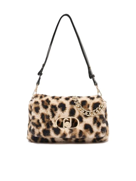 BORSA A SPALLA EFFETTO PELLICCIA ANIMALIER DONNA BEIGE