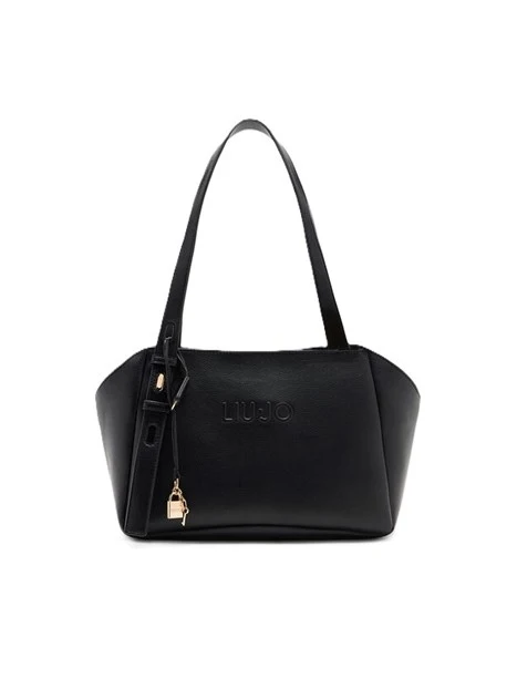 BORSA A SPALLA CON LOGO E CHARM DONNA NERO