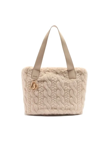 BORSA A SPALLA IN PELLICCIA SINTETICA DONNA BEIGE