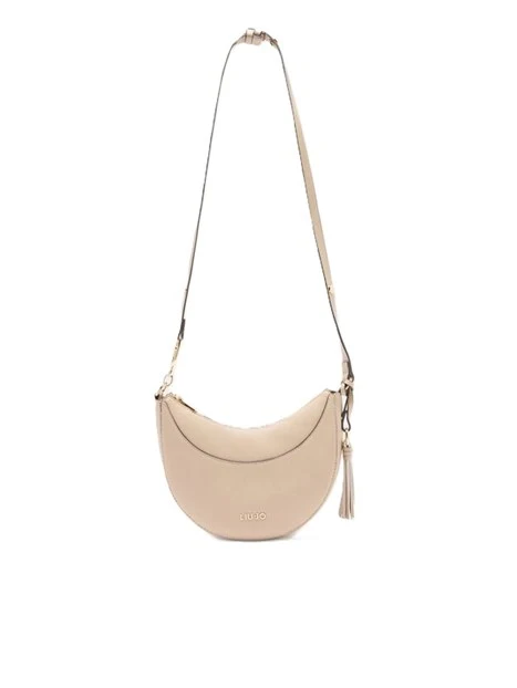 BORSA A TRACOLLA CON LOGO IN METALLO E CHARM DONNA BEIGE