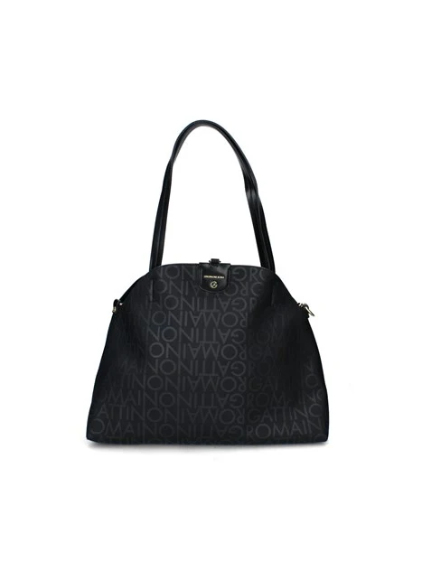 BORSA A SPALLA IN ECOPELLE CON FANTASIA ALL OVER DONNA NERO