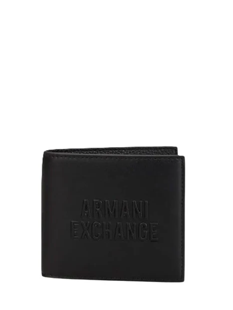 PORTAFOGLIO COMPATTO IN ECOPELLE CON LOGO IN RILIEVO UOMO NERO