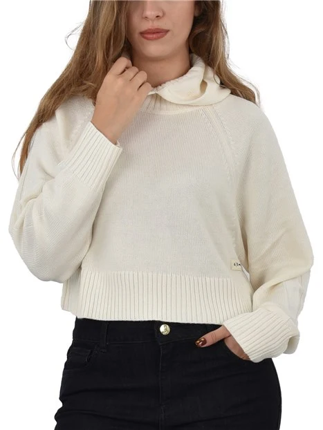 MAGLIA GIROCOLLO CROP CON CAPPUCCIO DONNA BIANCO MAGLIA GIROCOLLO CROP CON CAPPUCCIO DONNA BIANCO