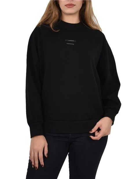 FELPA GIROCOLLO CON LOGO FRONTALE  DONNA NERO