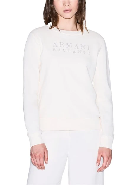 FELPA GIROCOLLO CON LOGO E DETTAGLI IN MAGLIA DONNA BIANCO