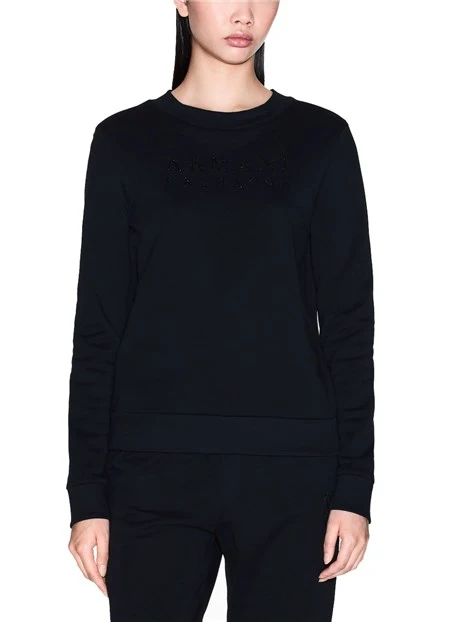 FELPA GIROCOLLO CON LOGO E DETTAGLI IN MAGLIA DONNA NERO