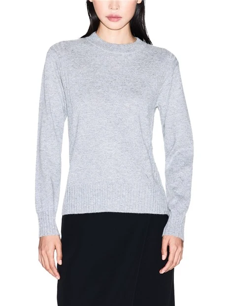 MAGLIA GIROCOLLO CON BORDI A COSTINE FILATO MISTO DONNA ARGENTO