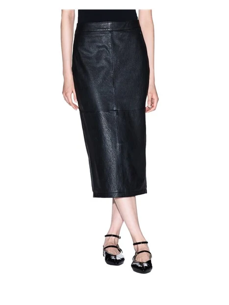 GONNA LUNGA IN PELLE CON ZIP NASCOSTA DONNA NERO