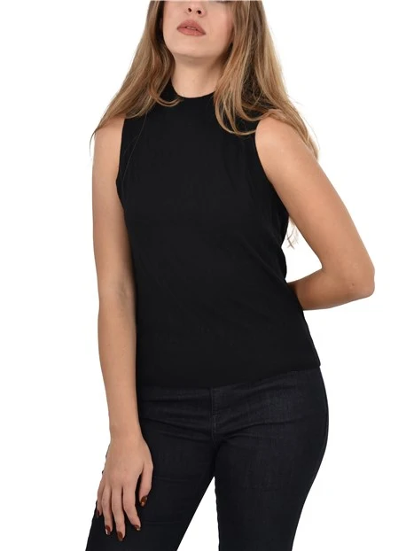 TOP SMANICATO CON MONOGRAMMI TONO SU TONO DONNA NERO TOP SMANICATO CON MONOGRAMMI TONO SU TONO DONNA NERO