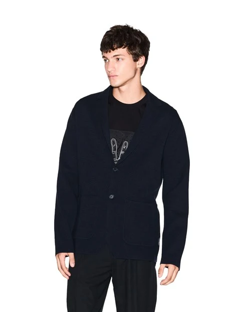 GIACCA MONOPETTO CON TASCHE FRONTALI UOMO BLU GIACCA MONOPETTO CON TASCHE FRONTALI UOMO BLU