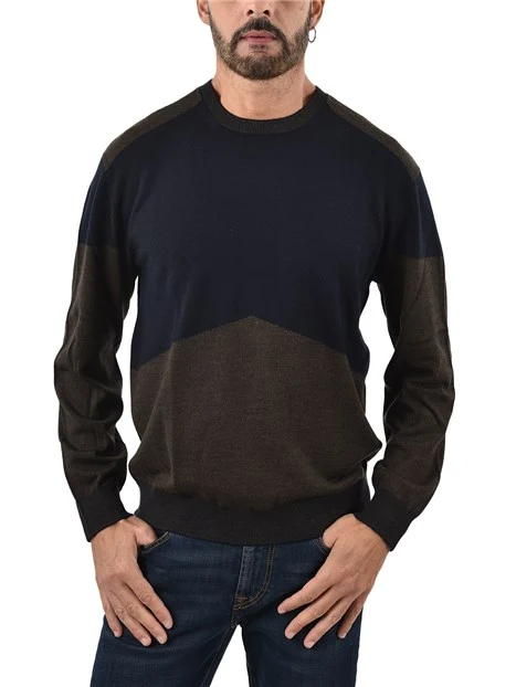 MAGLIA GIROCOLLO BICOLORE IN MISTO LANA UOMO MARRONE