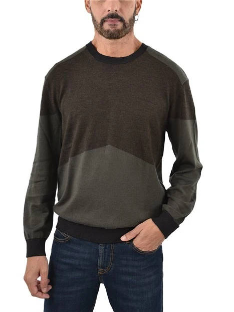 MAGLIA GIROCOLLO BICOLORE IN MISTO LANA UOMO BEIGE