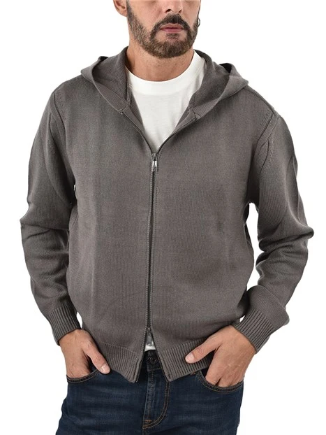 MAGLIA CON ZIP E CAPPUCCIO IN MISTO LANA UOMO GRIGIO