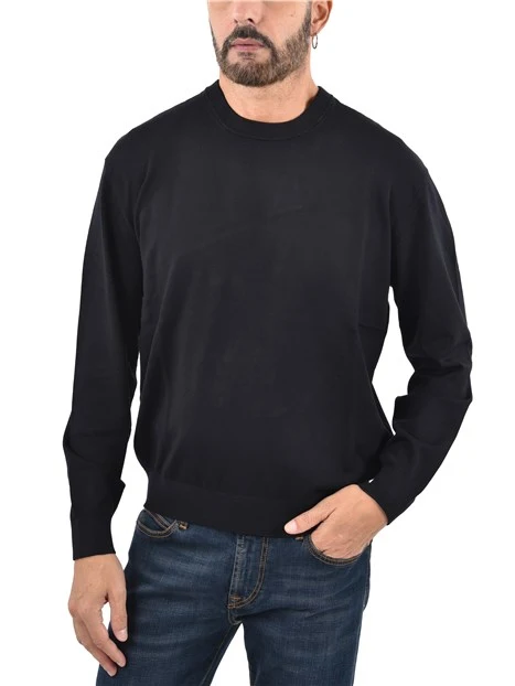 MAGLIA GIROCOLLO CON COLLO E POLSINI A COSTINE UOMO BLU