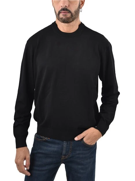 MAGLIA GIROCOLLO CON COLLO E POLSINI A COSTINE UOMO NERO