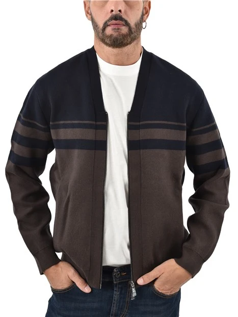 GIACCA SENZA CAPPUCCIO FANTASIA A RIGHE UOMO BLU