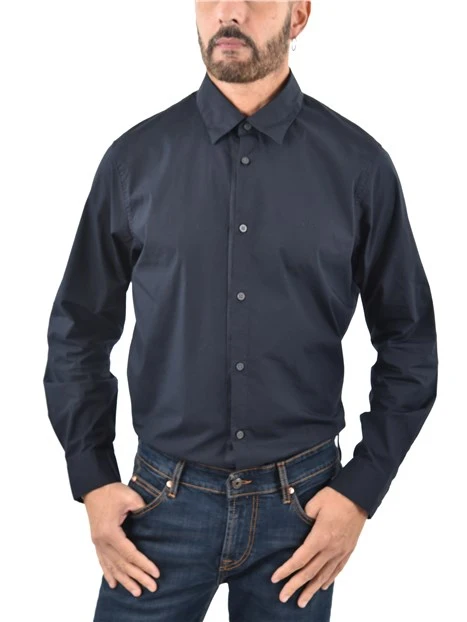 CAMICIA CON LOGO RICAMATO E COLLO CLASSICO UOMO  BLU