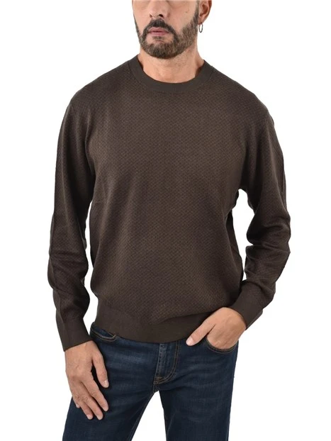 MAGLIA GIROCOLLO CON BORDI A COSTINE UOMO MARRONE