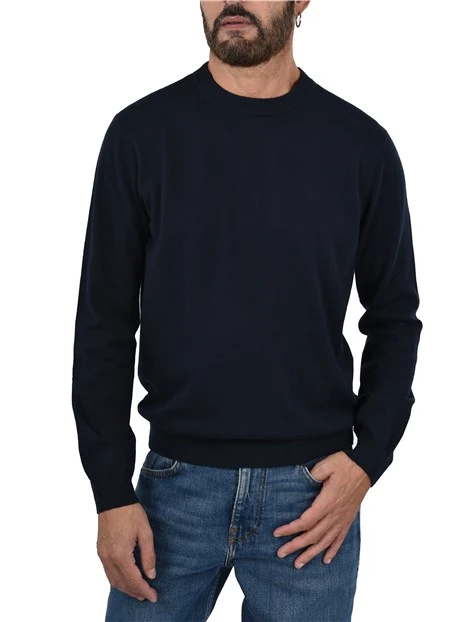MAGLIA GIROCOLLO MISTO LANA CON BORDI A COSTINE UOMO BLU
