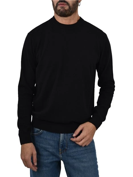 MAGLIA GIROCOLLO MISTO LANA CON BORDI A COSTINE UOMO NERO